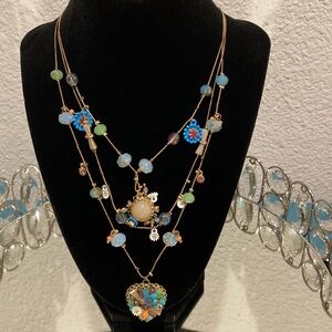 BETSEY JOHNSON heart pendant  necklace, beaded with charms